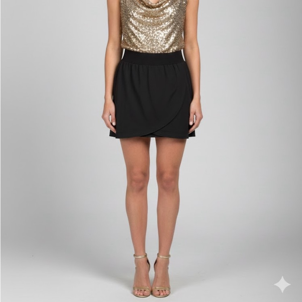 ALFANI SKIRT Black Women's MINI Skirt FAUX WRAP L